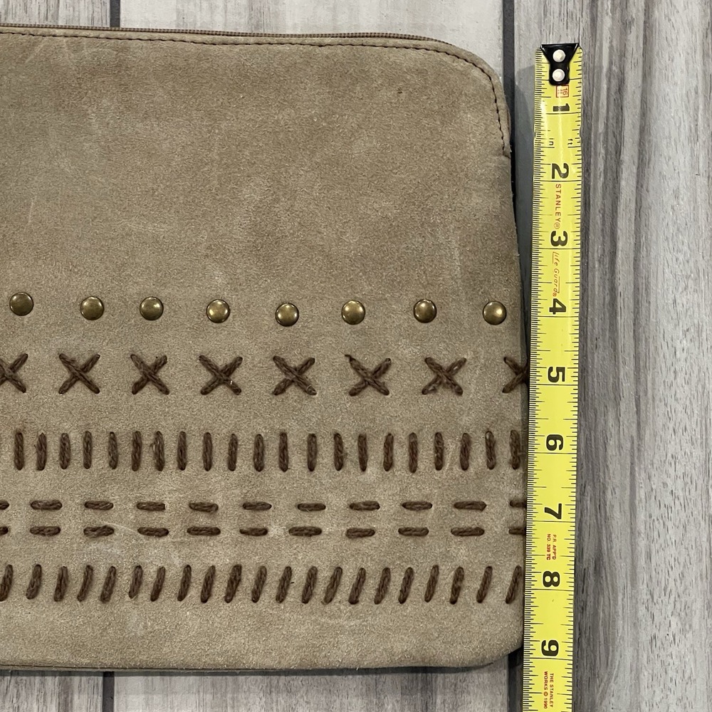 Genuine Leather Tablet Case Women OS Taupe Like New Boho Suede Studded Tassel - Picture 6 of 6